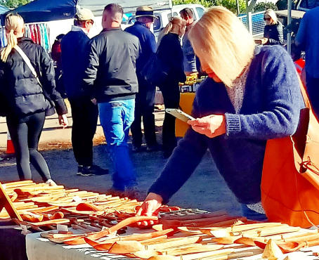 Handcrafted wooden spoons displayed