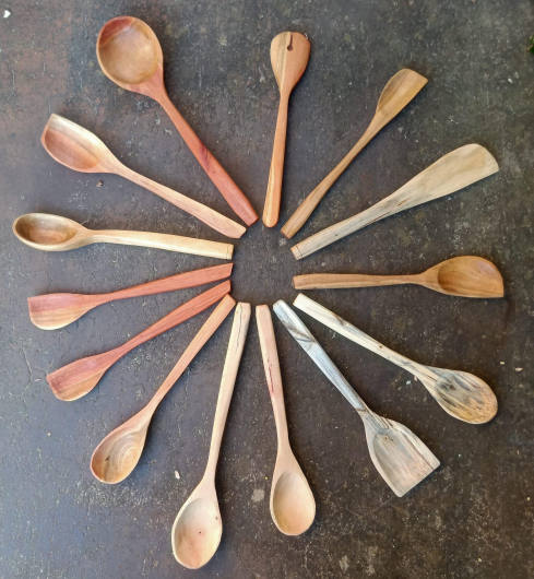 display of wooden spoons